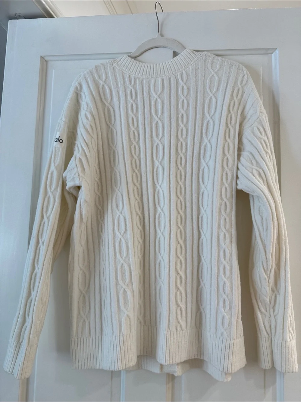 ALO Yoga Ivory Cable-Knit Open Cardigan